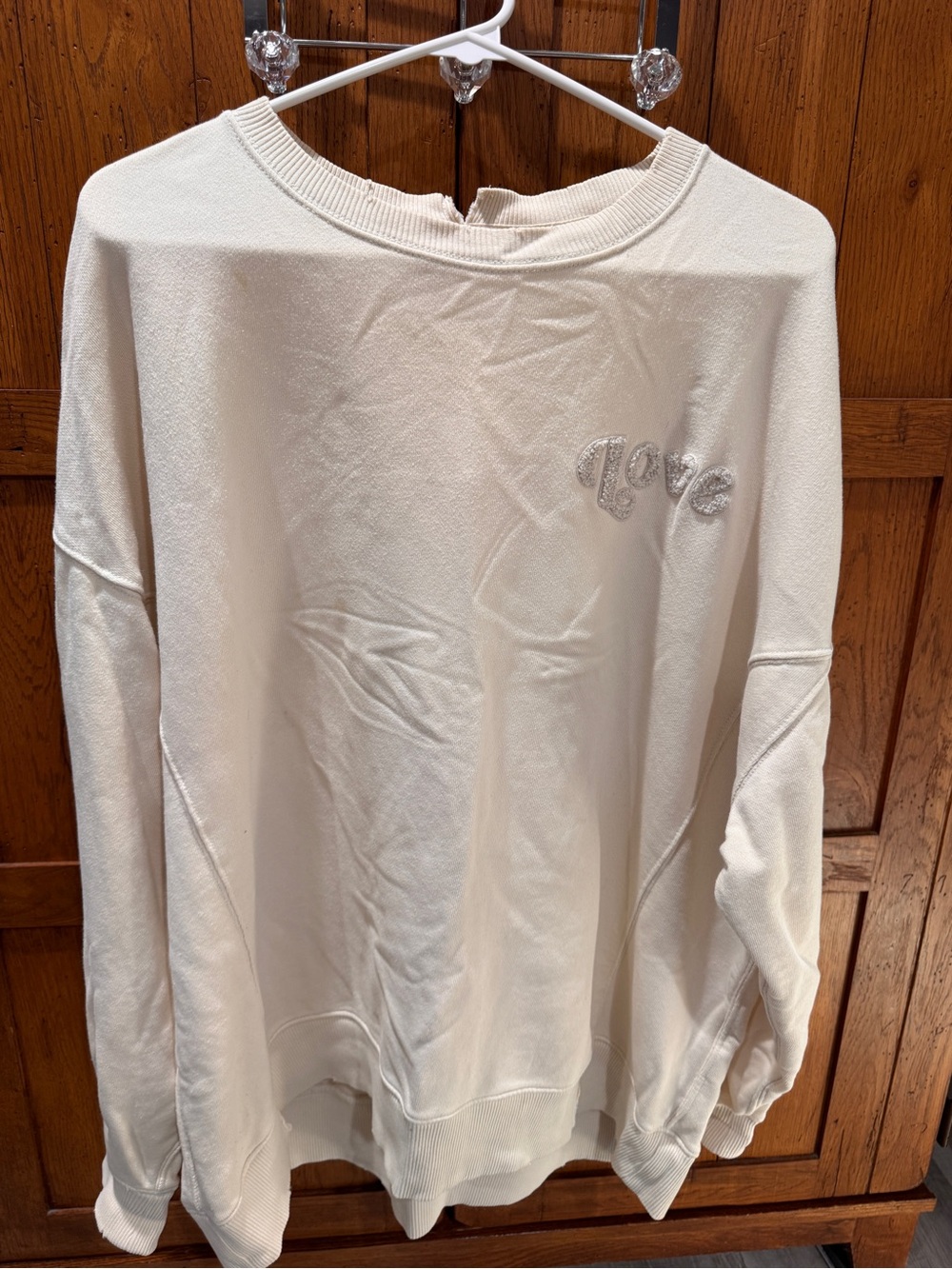 aerie Cream Embroidered 'love' Sweatshirt